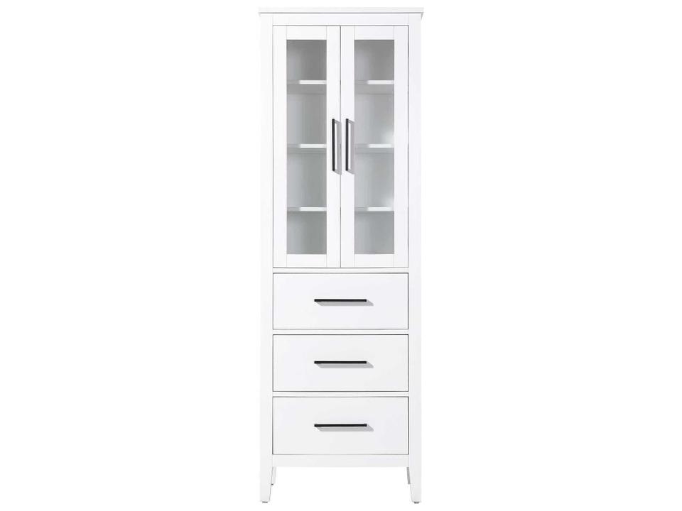 Millie White Rubberwood Bath Storage Glass Cabinet