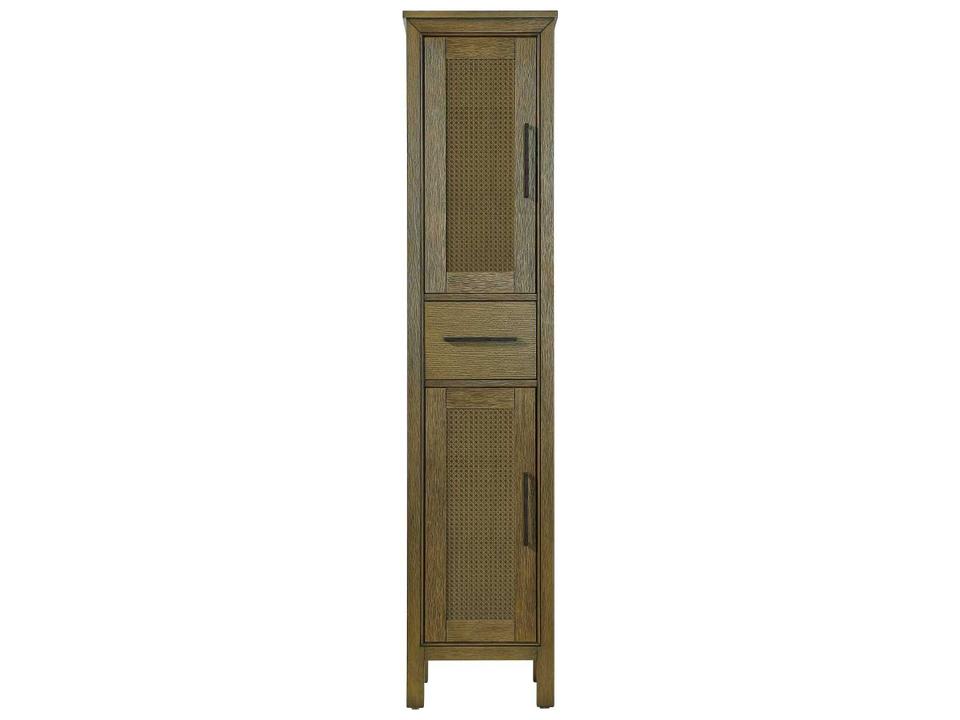 Alina Hazel Oak Rubberwood Bath Storage Cabinet with Caning Detail