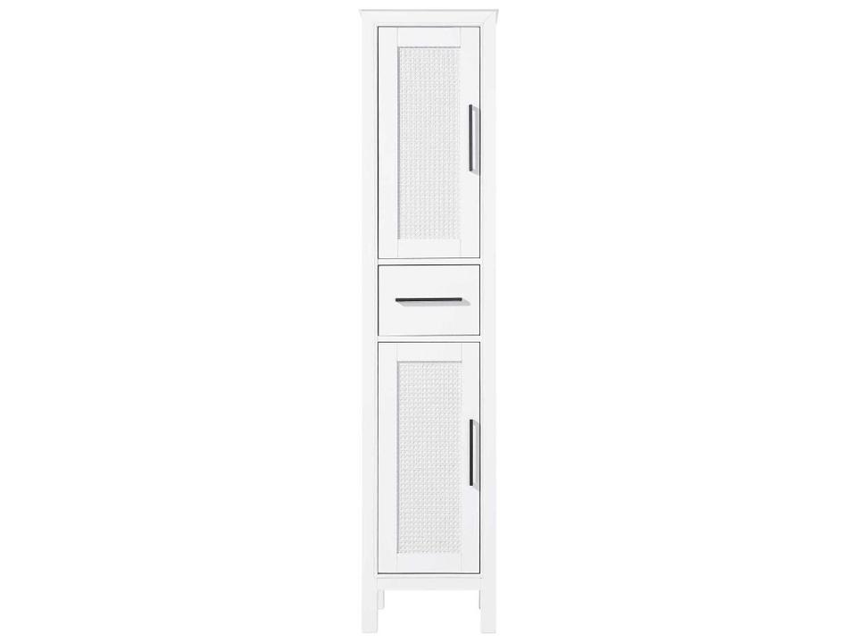 Alina White Rubberwood Bath Storage Cabinet with Caning Doors