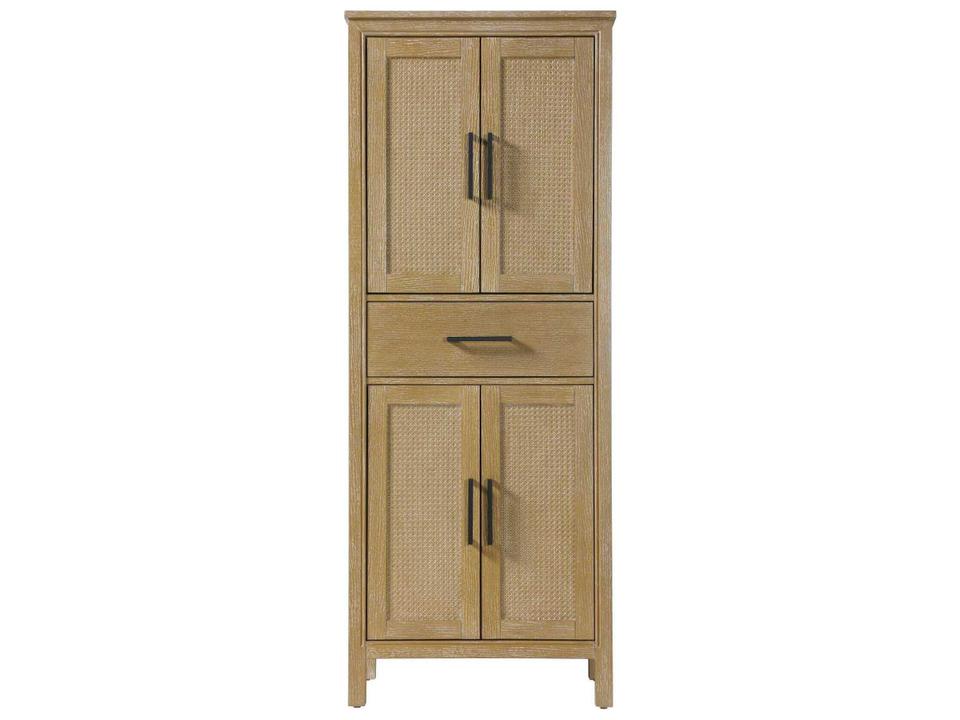 Alina Linen Oak Rubberwood Bath Storage Cabinet with Woven Caning