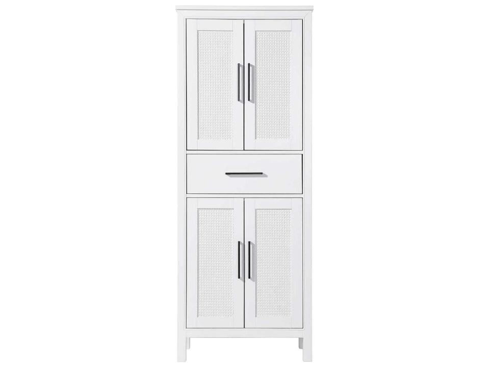 Alina White Rubberwood Bath Storage Cabinet with Cane Door