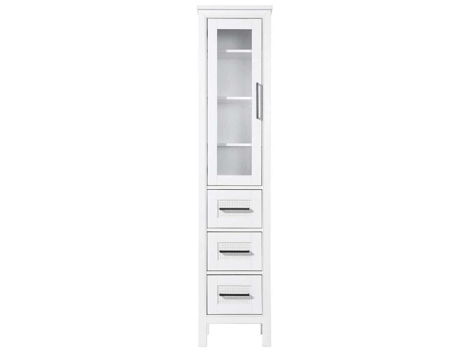 Alina White Rubberwood Bathroom Storage Glass Cabinet 18 Inch Wide