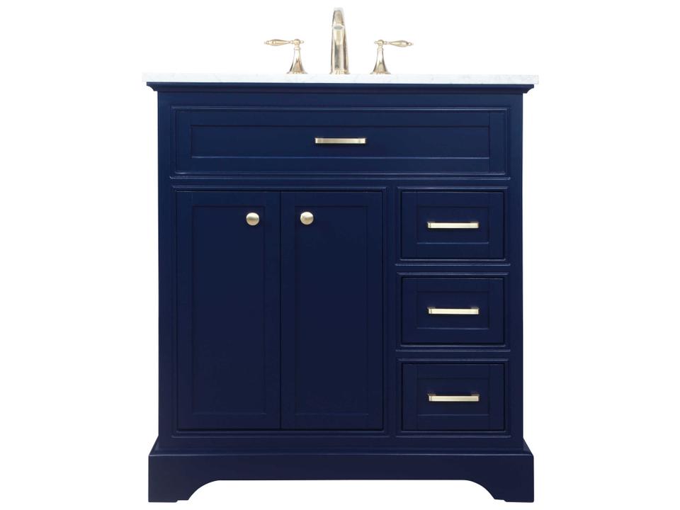 Americana 32-Inch Free Standing Bathroom Vanity in Blue with Carrara Marble Top