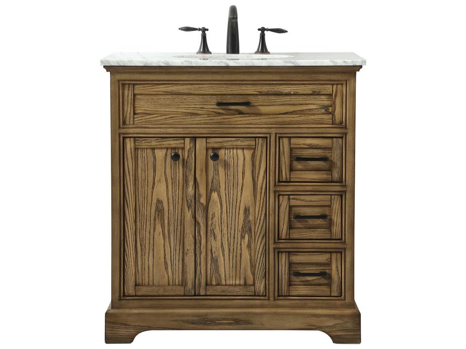 Americana 32-Inch Single Bathroom Vanity Driftwood with Carrara Marble Top