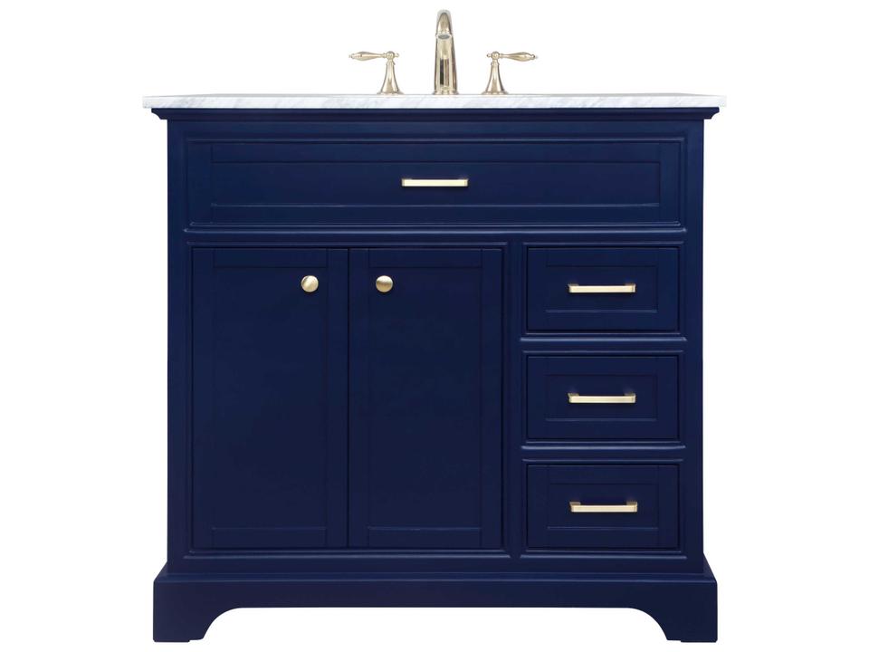 Americana 36-Inch Blue Single Sink Vanity with Carrara Marble Top