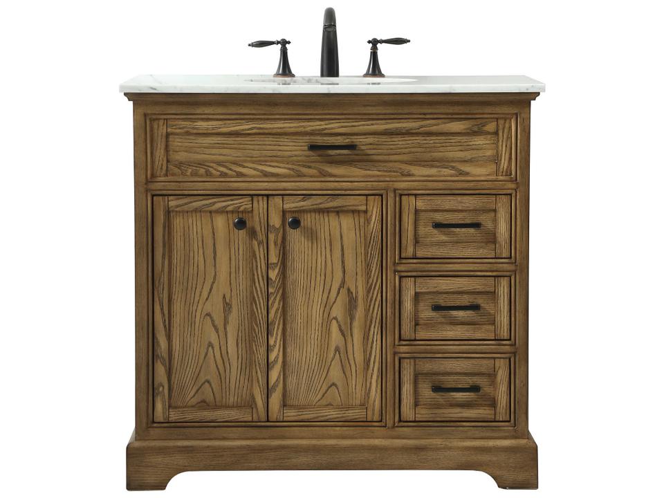 Americana 36-Inch Single Bathroom Vanity with Carrara Marble Top in Driftwood