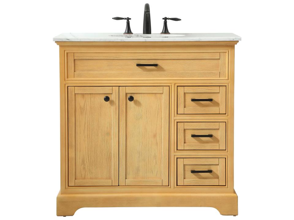 Americana 36 Inch Natural Wood Single Bathroom Vanity with Marble Top