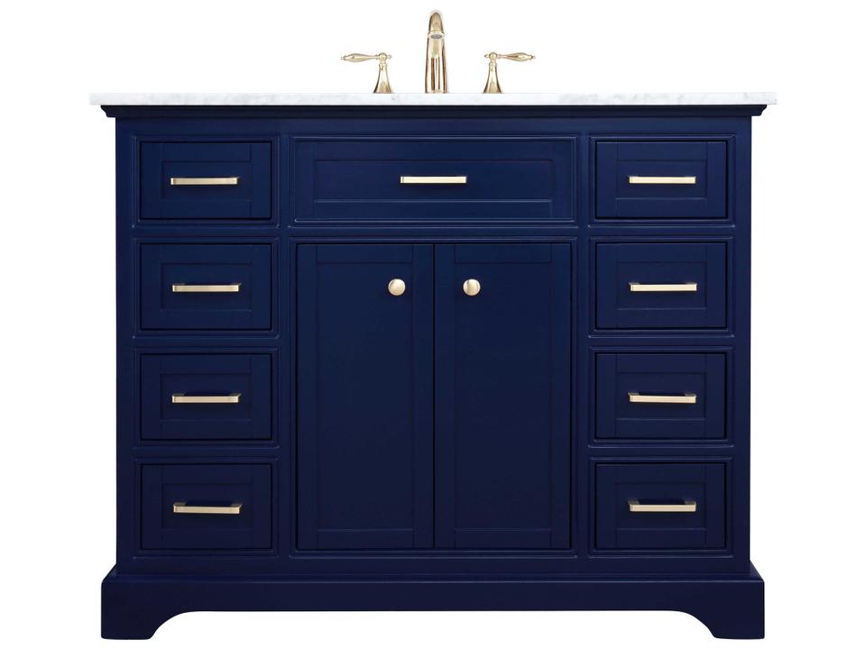 Americana 42-Inch Blue Single Bathroom Vanity with Carrara Marble Top