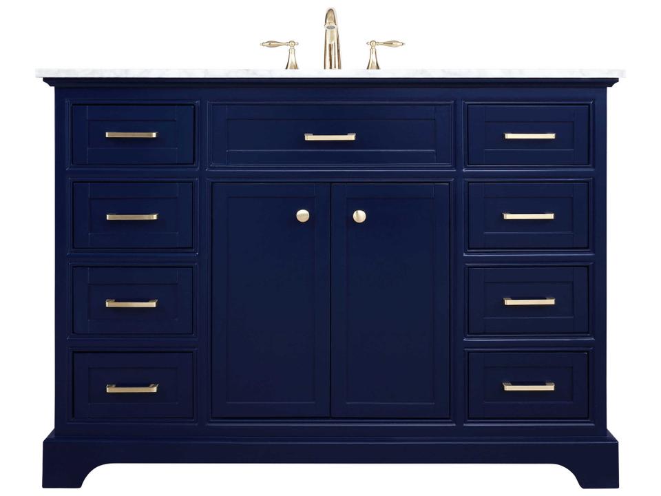 Americana 48-Inch Blue Bathroom Vanity with Carrara Marble Top