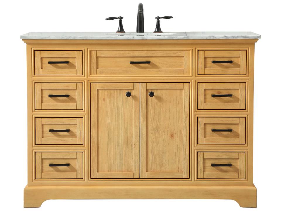 Americana 48-Inch Single Bathroom Vanity with Carrara Marble Top in Natural Wood