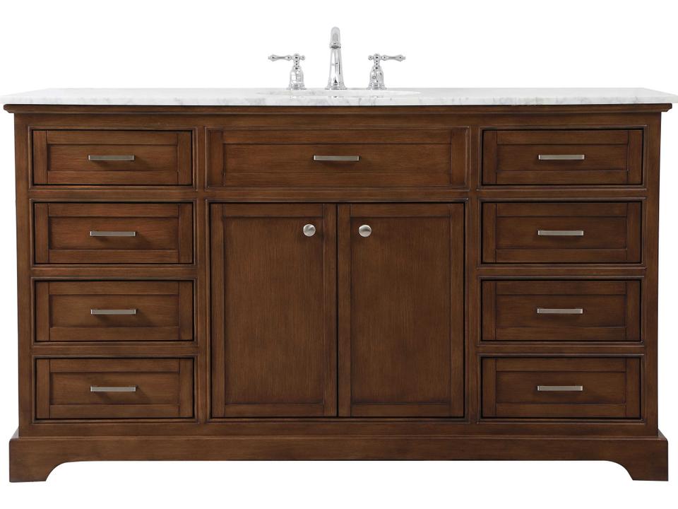 Americana 60-Inch Teak Single Bathroom Vanity with Carrara Marble Top
