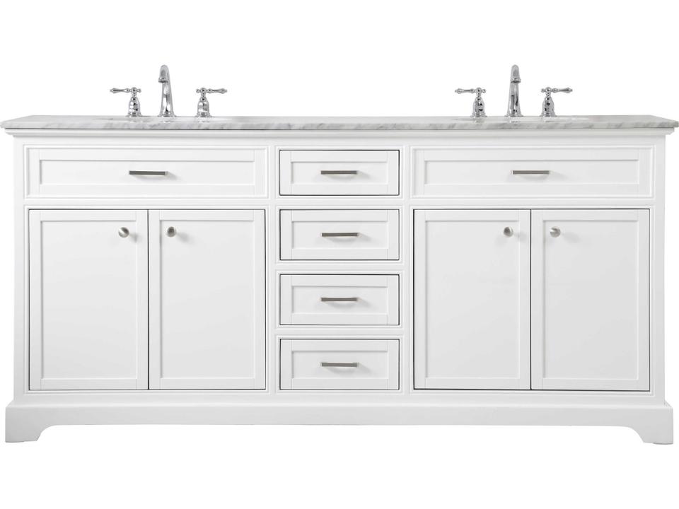 Americana 72-Inch Double Basin Bathroom Vanity White with Carrara Marble Top