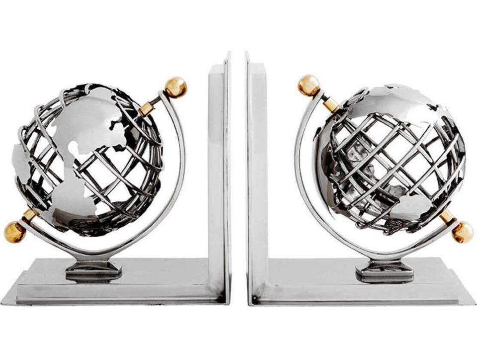 Globe Set of 2 Nickel Polished Brass Bookend