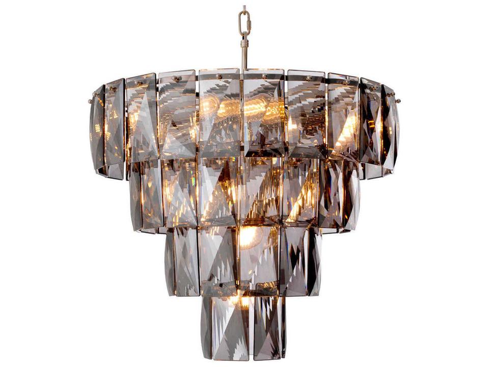 Amazone S Chandelier in Nickel and Smoke Crystal Glass