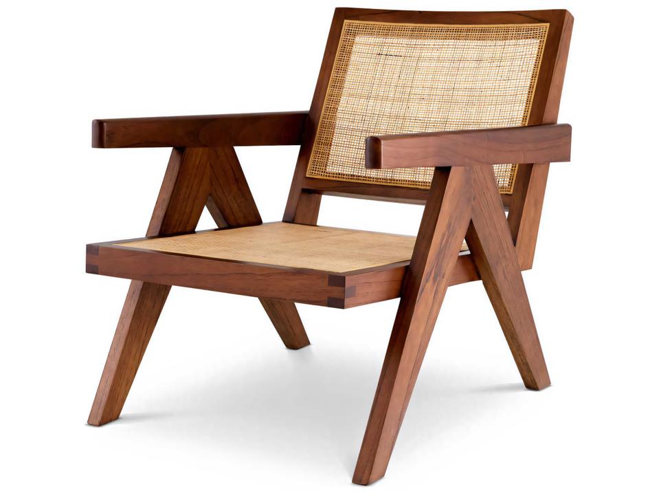 Aristide Mid-Century Modern Accent Chair in Classic Brown with Rattan