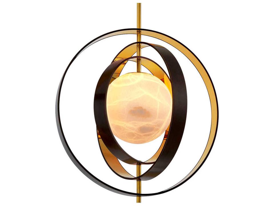 Pearl Alabaster Chandelier Bronze and Gold