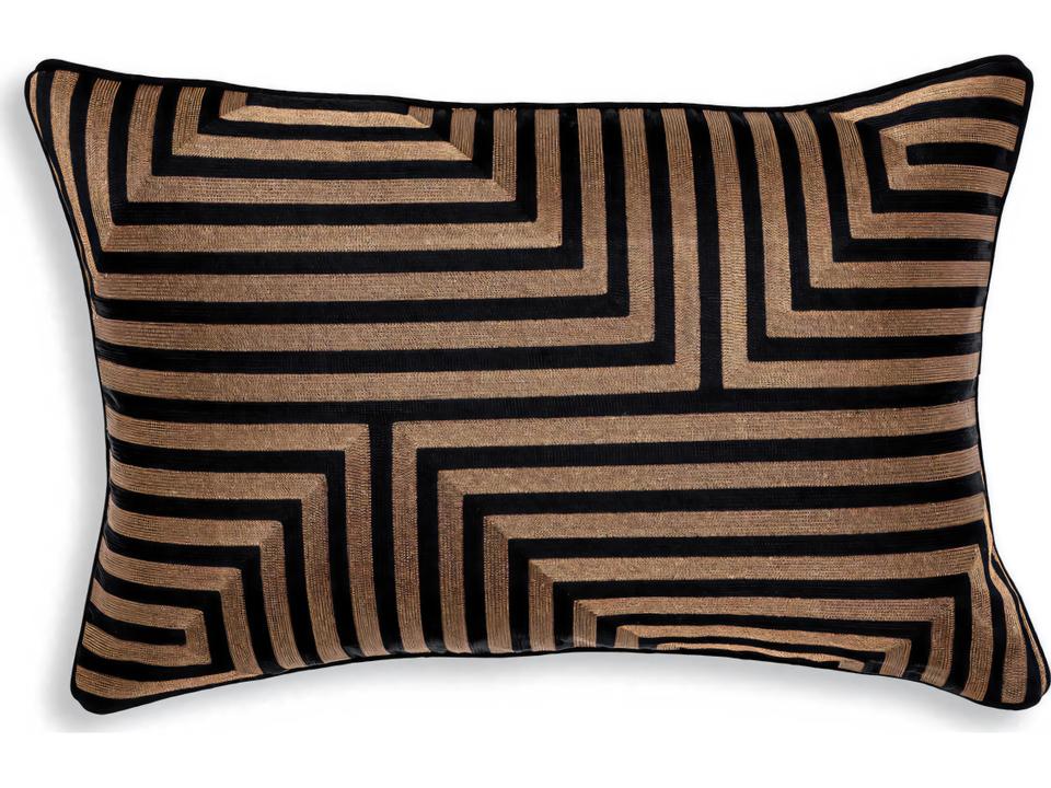 Spray Rectangular Cushion Black and Gold Embroidered