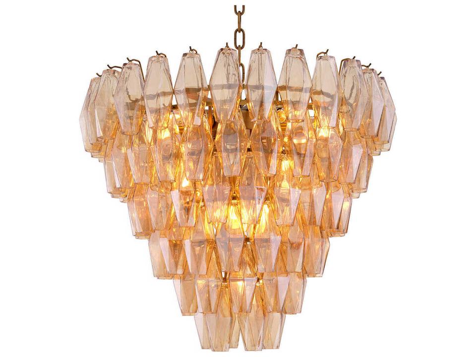 Benini 17-Light Chandelier in Amber Glass and Antique Brass