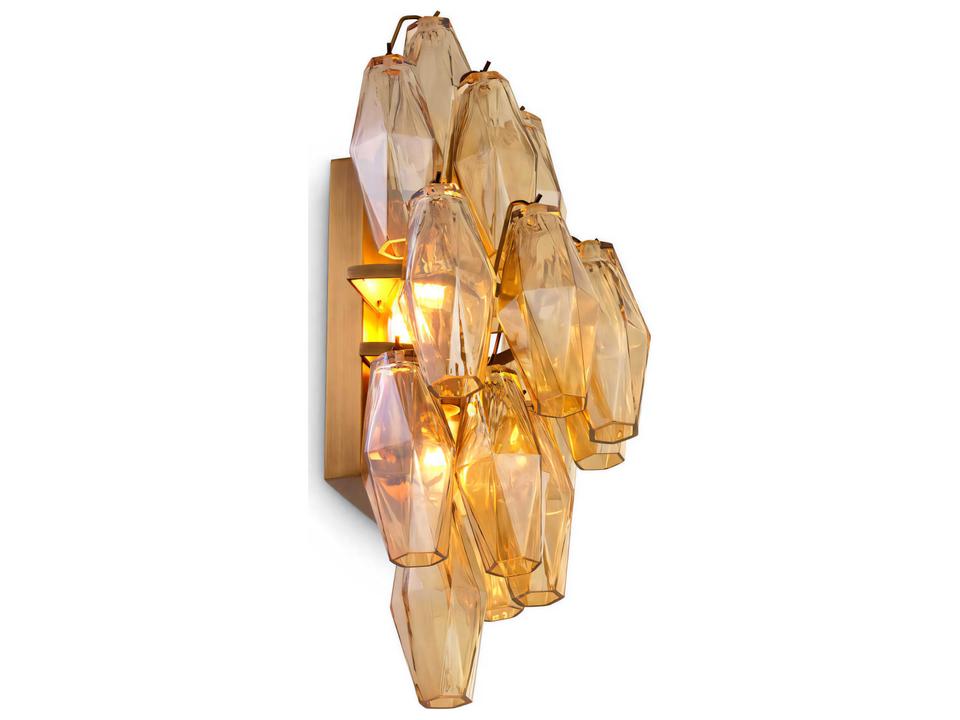 Benini Wall Sconce In Antique Brass And Amber Glass