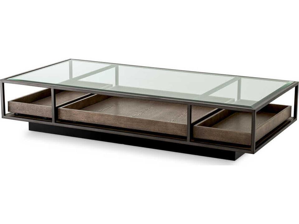 Roxton Rectangle Coffee Table in Bronze Finish with Clear Glass Top