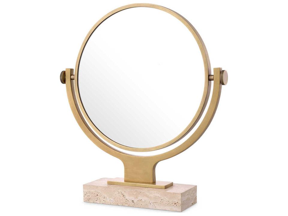 Briancon Travertine Antique Brass Swivel Table Mirror