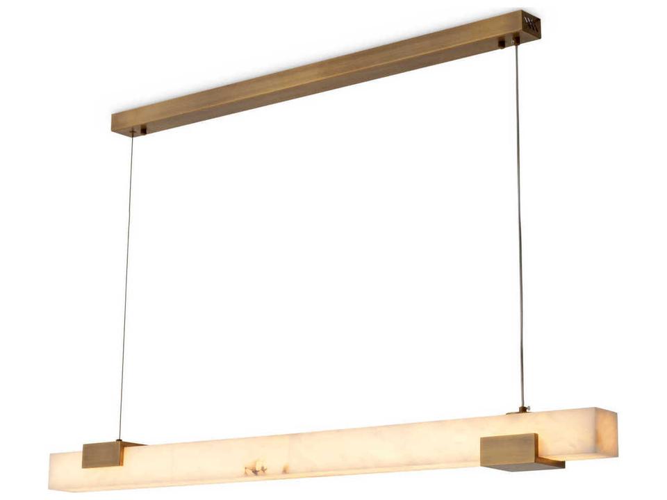 Furore Linear Chandelier Alabaster and Antique Brass
