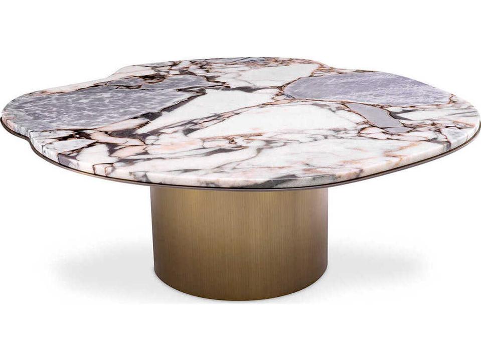 Shapiro Organic Shape Coffee Table in Light Marble and Brushed Brass