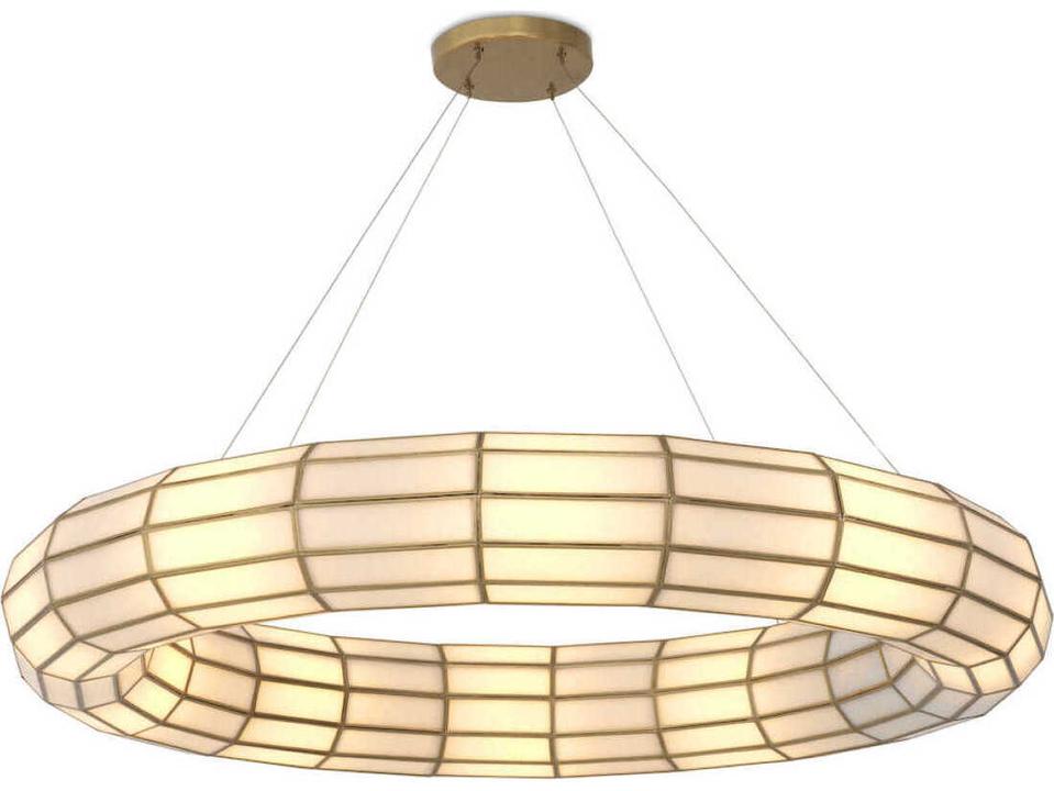 Ronco 10-Light Antique Brass Chandelier with Handmade Glass Panels