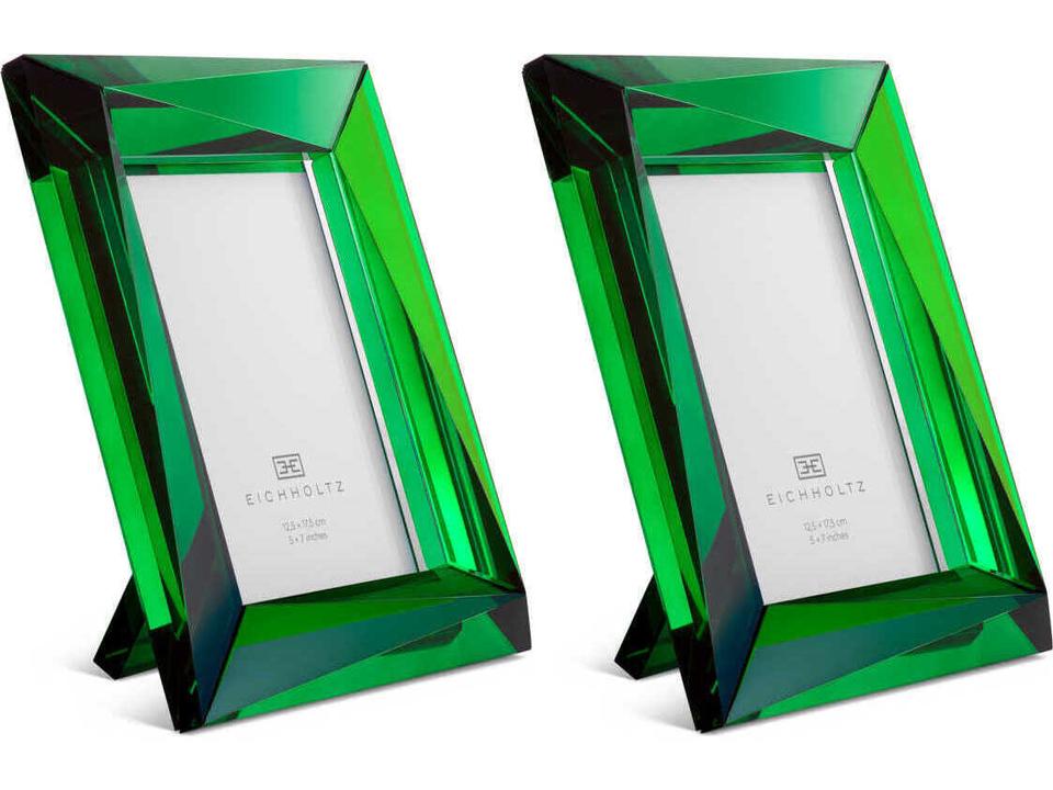 Obliquity L Green Crystal Glass Set of 2 Picture Frame