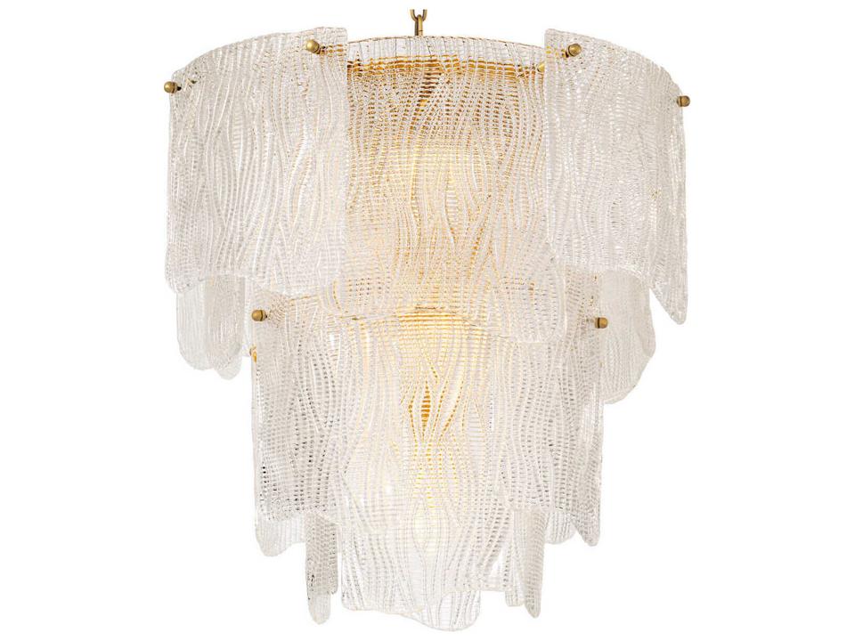 Asinara S Chandelier in Antique Brass and Textured Glass