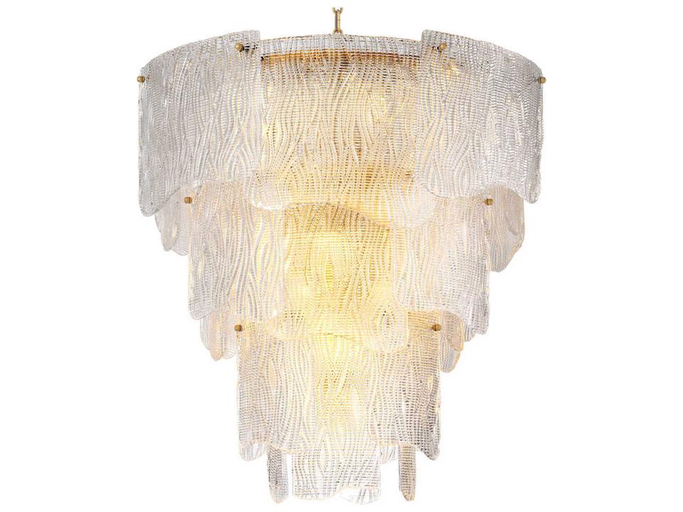 Asinara L 13-Light Clear Textured Glass Chandelier in Antique Brass