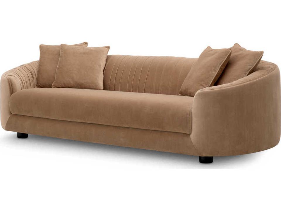Jameson 3-Seat Polyester Velvet Sofa in Amaro Camel with Black Feet
