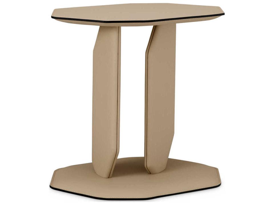 Maurizio Faux Leather Light Brown Octagon Side Table