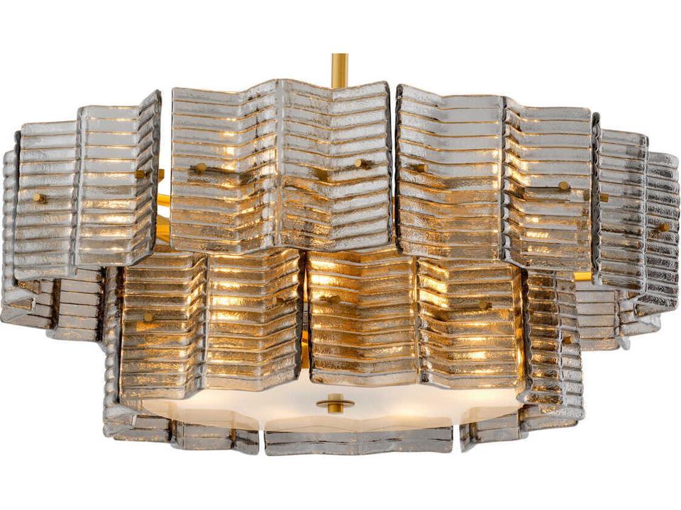 Silvano 12-Light Chandelier in Smoke Glass and Antique Brass