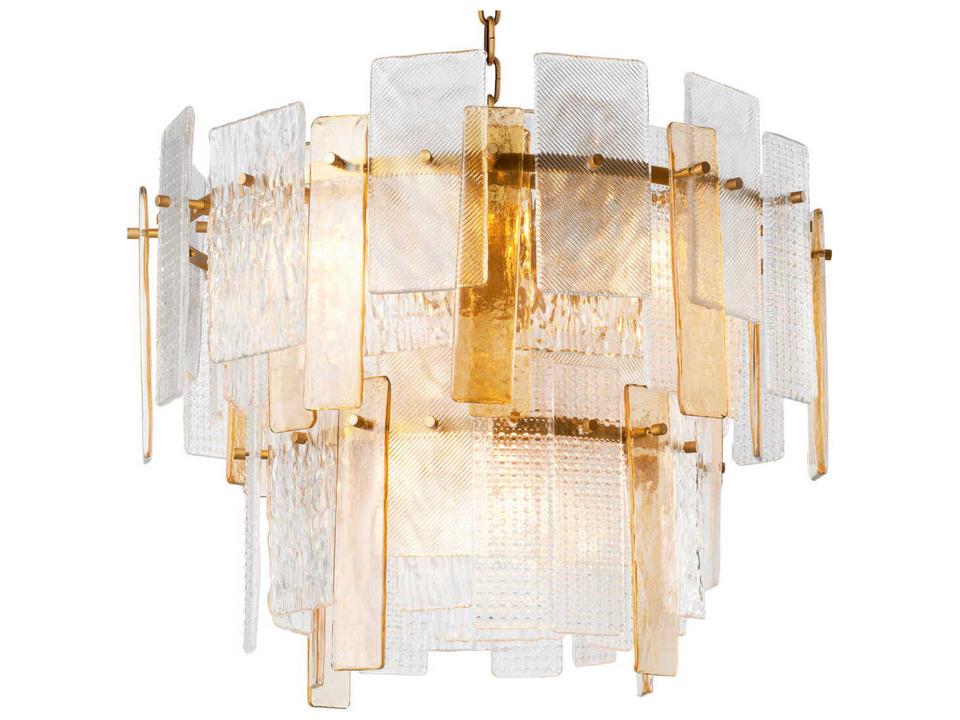 Cassiano 9-Light Structure Glass Chandelier in Antique Brass Finish