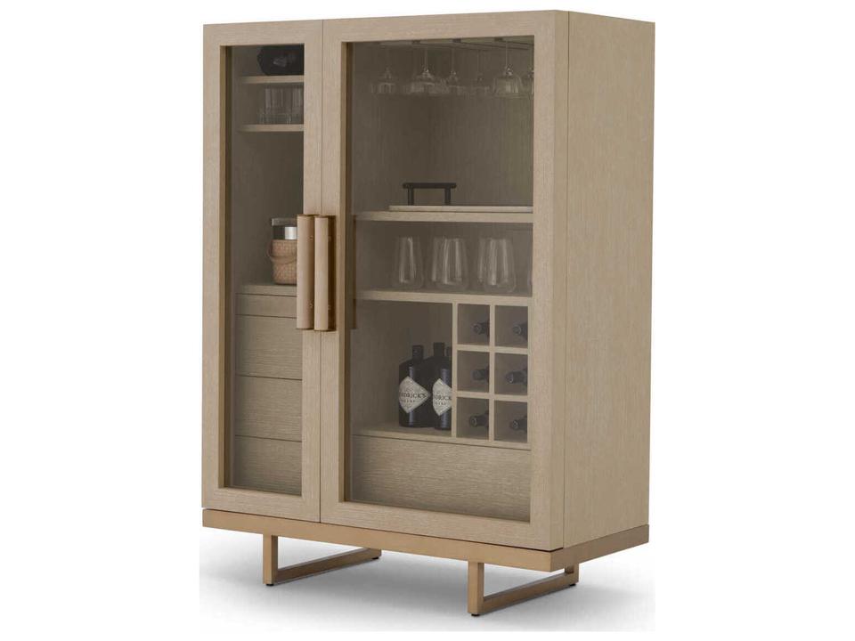 Connaught Washed Oak Veneer Brushed Brass Bar Cabinet