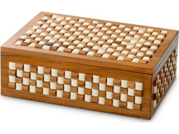 Ethnicraft Box Cavendish S White Brown Beads