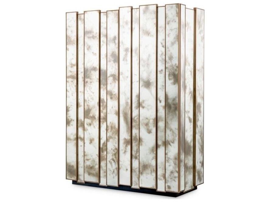 Ethnicraft Bar Cabinet Nottingham Antique Mirror Glass Brushed Brass Finish