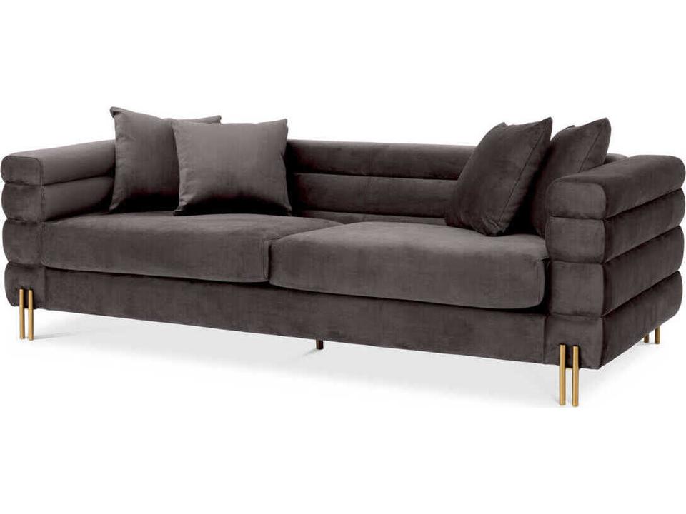 York Savona Grey Velvet Brushed Brass Legs Upholstered Sofa
