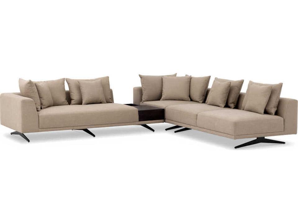 Endless 4-Piece Modular Sectional Sofa in Avalon Sand with Dark Brown Veneer Side Table