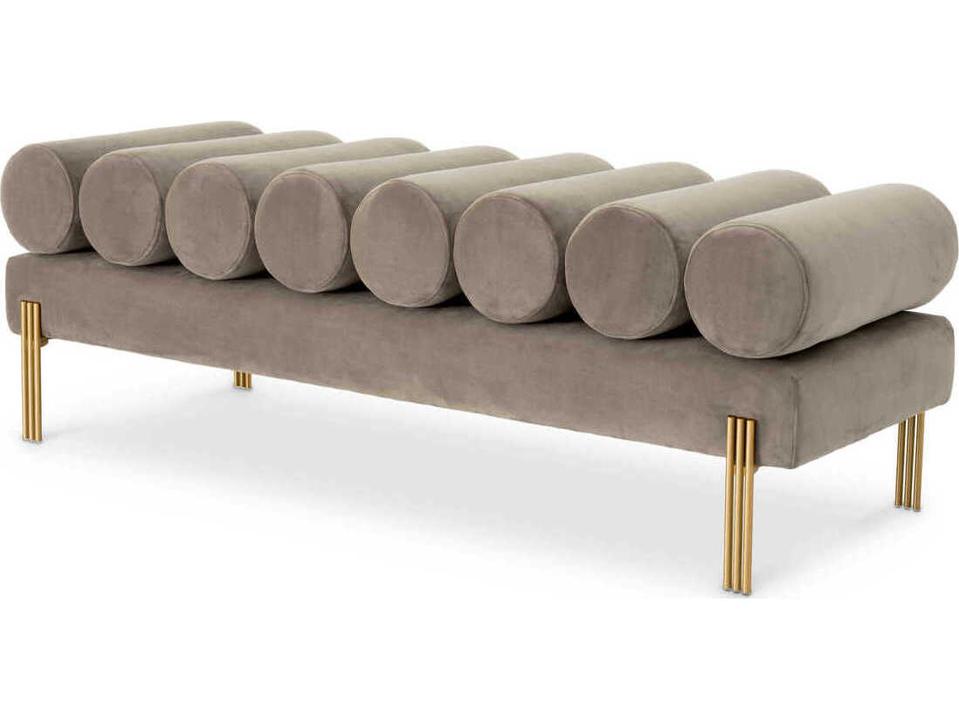 Oxley Savona Light Gray Velvet Bench with Brushed Brass Legs