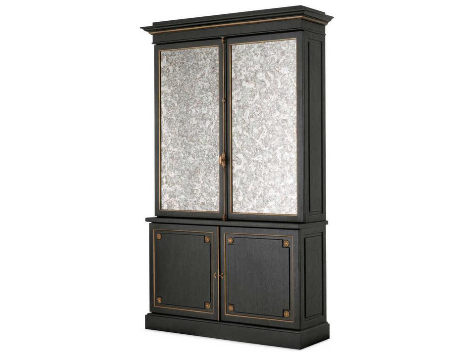 Kellam Solid Wood Black Antique Mirror Glass Bar Cabinet