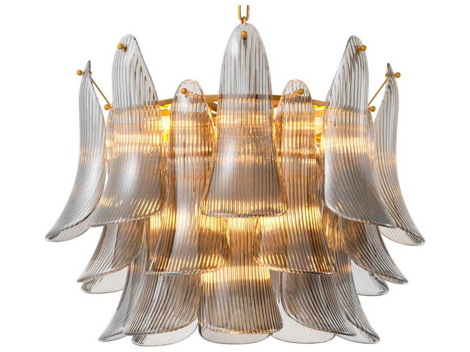 Amun Brushed Brass Smoke Glass Tiered Chandelier