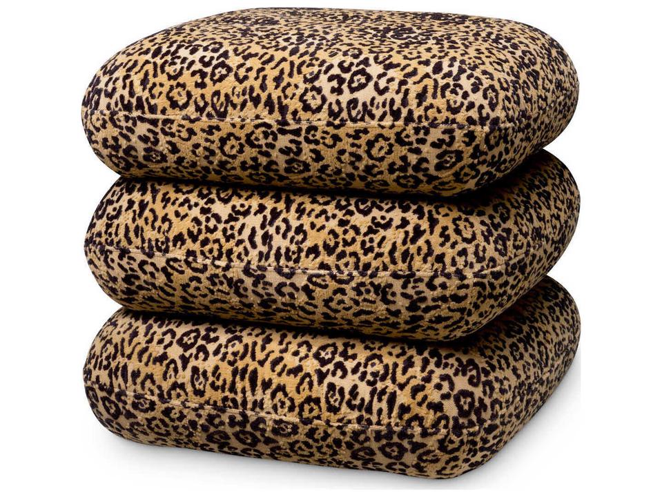 Greenwich Bernard Leopard Swivel Base Tan Upholstered Accent Stool