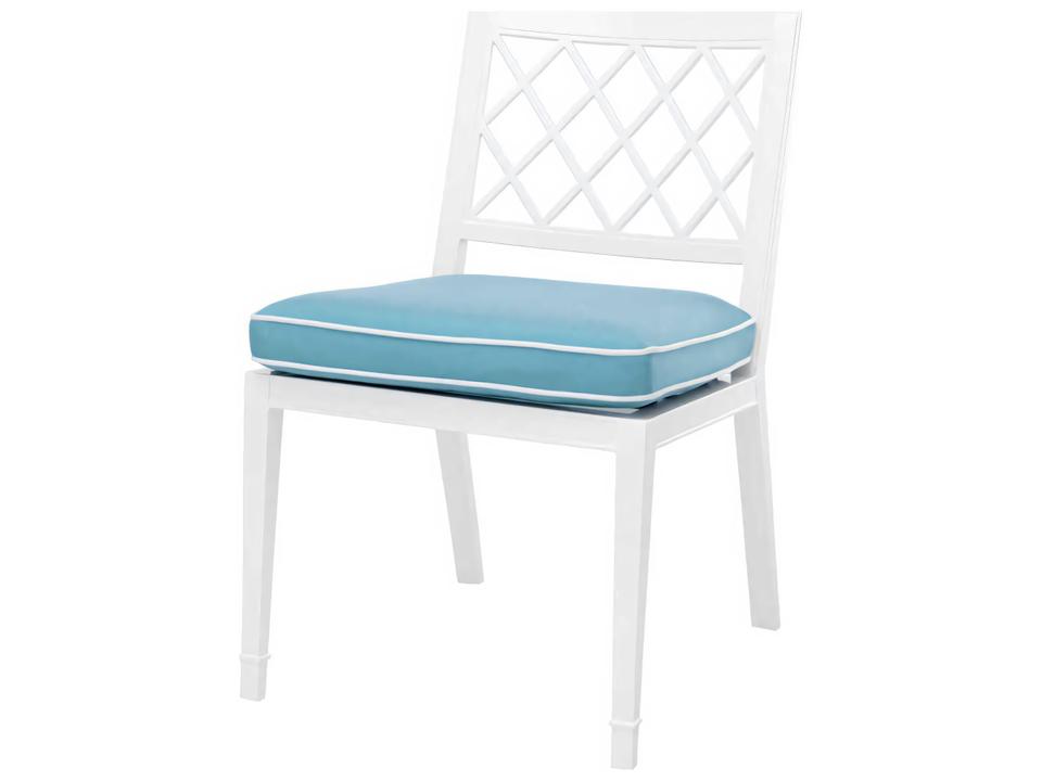 Paladium Dining Chair in White with Sunbrella Mineral Blue