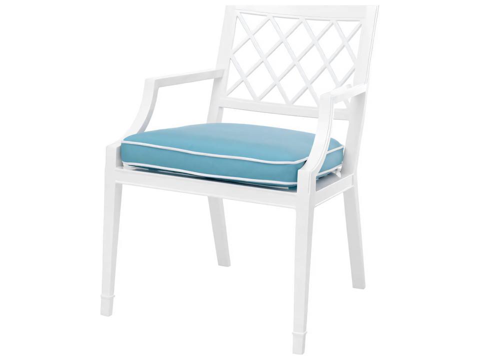 Paladium Dining Armchair White Aluminum Sunbrella Mineral Blue