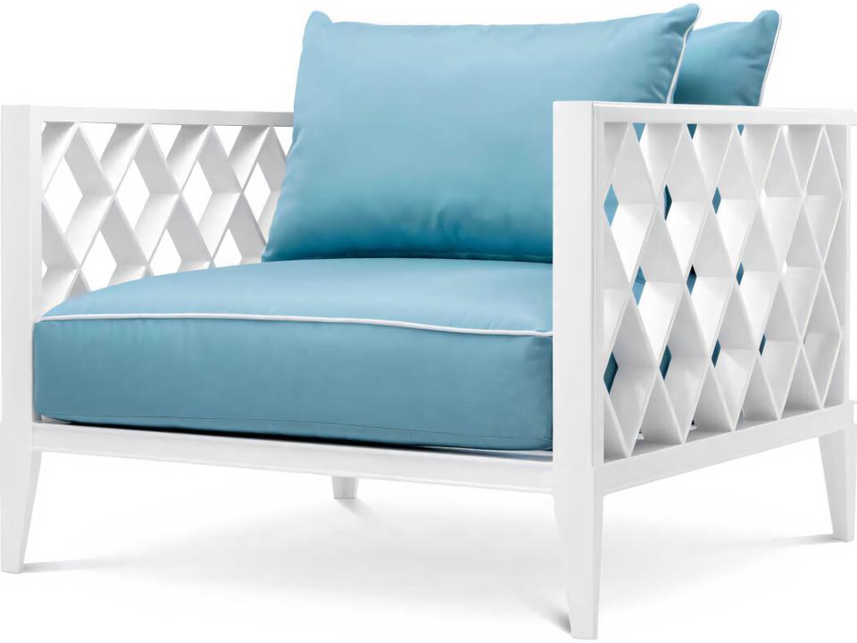 Ocean Club Sunbrella Mineral Blue Lounge Chair with White Aluminum Frame