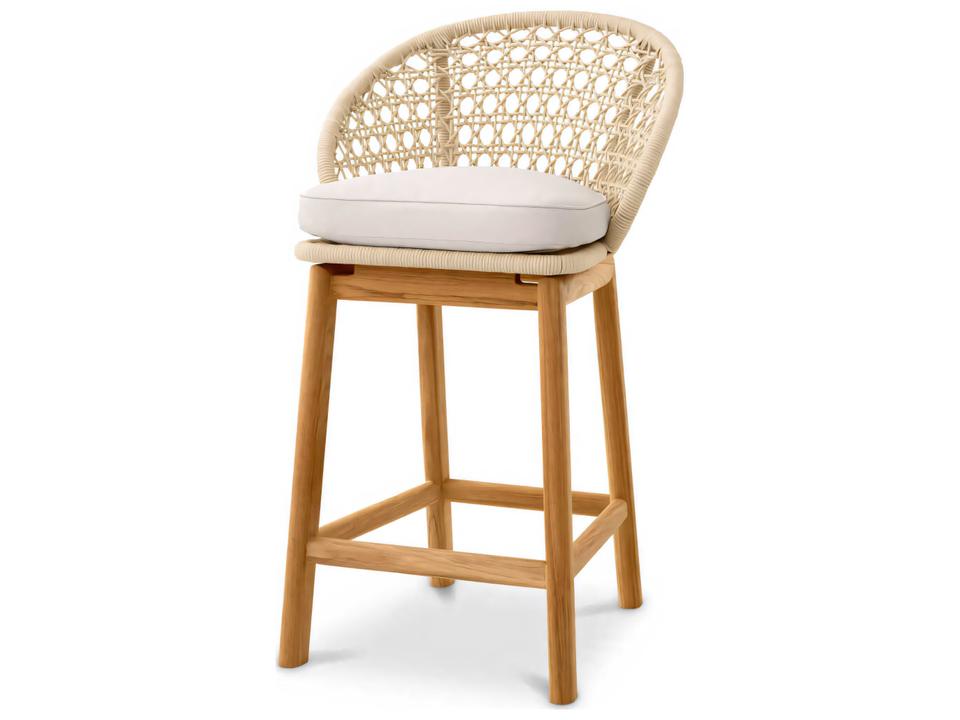 Trinity Counter Stool in Natural Teak and Off-White Olefin Rope