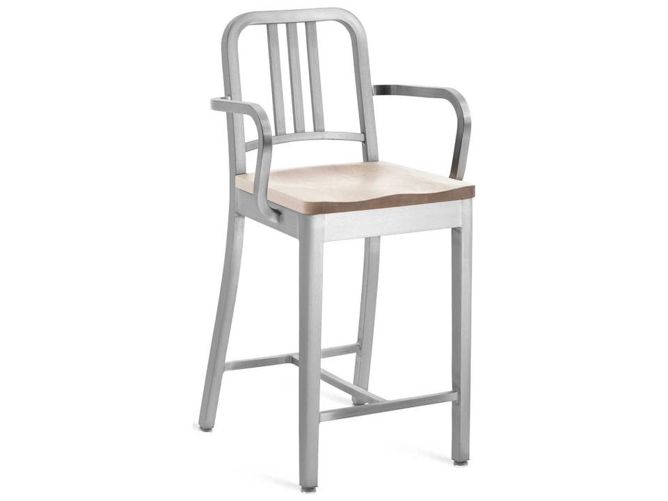 Navy Collection Counter Stool with Wood Seat