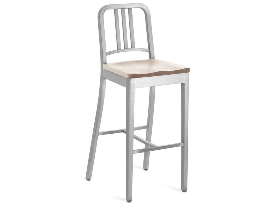 Navy Collection Wood Seat Solid Bar Stool